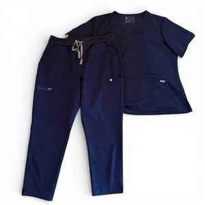FIGS Scrub Set Womens XXL Casma Three-Pocket Top XL/P Kade Cargo Pants Navy Blue